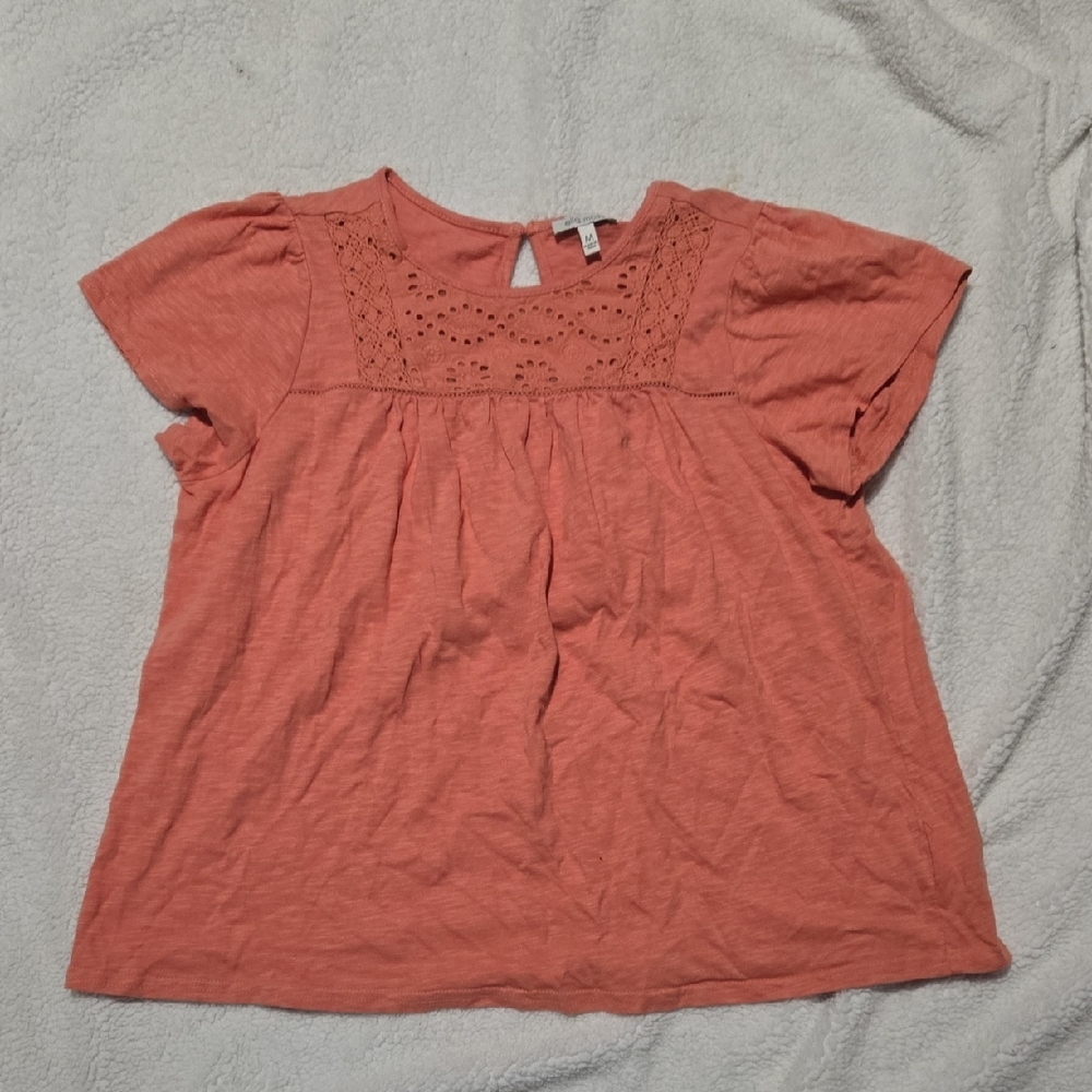 Ella Moss Coral Short Sleeve Lace Top